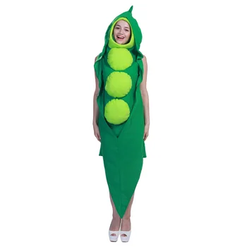 Забавный праздничный костюм на Хэллоуин для взрослых, костюм зеленого горошка, женский комбинезон с капюшоном для косплея, милая рождественская одежда