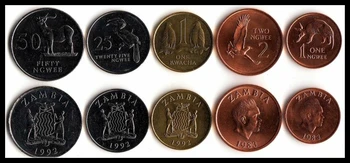 Замбийский набор монет 5 шт Оригинальная Коллекция монет Мира Африки Подлинные Настоящие Монеты Денежный Подарок Монетного Двора
