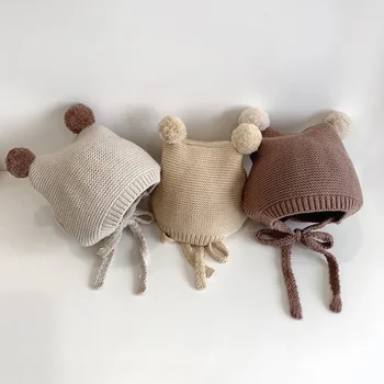 Зимняя детская шапочка-бини с мультяшным медведем, защита ушей, вязаная шапка для маленьких мальчиков и девочек, милые Корейские теплые детские шапки Gorros