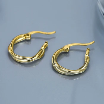 Золотые открытые витые серьги-кольца диаметром 1,5 см, женские обручи с геометрическим кругом, Минималистичные Маленькие серьги из серебра 925 пробы