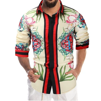 Изысканное платье с 3D цифровой печатью, мужская рубашка с длинным рукавом, повседневная весенняя одежда из высококачественного полиэстера, джентльменский бренд Camisas De Hombre
