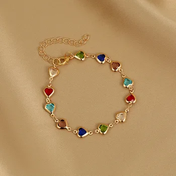 Изысканный Красочный браслет в виде сердца, женский шарм, кристалл, циркон, Металлическая цепочка, браслет для вечеринки, подарок на День Рождения, ювелирные изделия