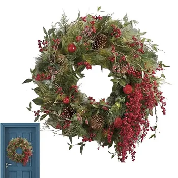 Искусственный Рождественский венок для входной двери с веточкой Рождественский ягодный венок зимний красный фруктовый беспроводной венок для украшения двери