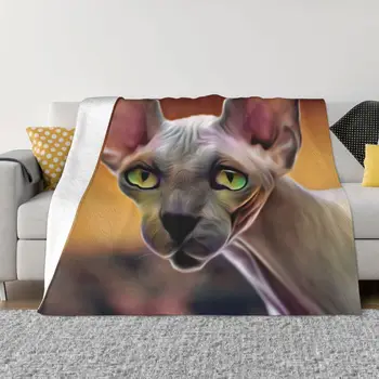 Искусство любителя кошек Картина маслом Sphynx Cat Sheba Портативные теплые одеяла для постельных принадлежностей в путешествиях