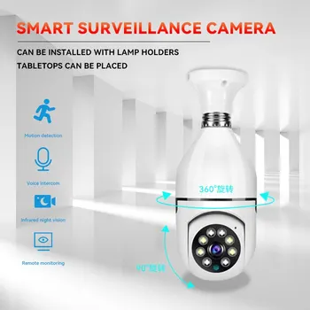 Камера наблюдения с лампочкой ночного видения, полноцветный автоматический зум для отслеживания человека, внутренний монитор безопасности, камера Wi-Fi