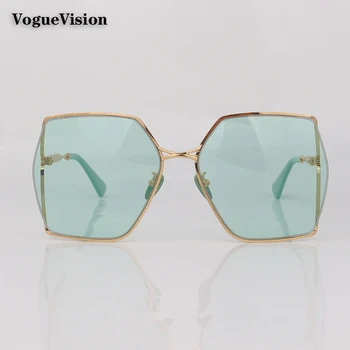 Квадратные солнцезащитные очки в золотой металлической оправе для женщин, модные очки с зелеными линзами для улицы с защитой от ультрафиолета