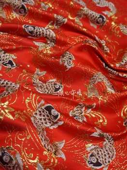 Китайская классика Парча жаккардовый атлас Красный Маленький Карп шелковая ткань Satin de soie Satén шелк hanfu cloth DIY patchworkbag