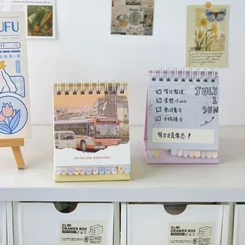 Китайский календарь в стиле ретро для студентов, маленький портативный винтажный календарь с пейзажами для рабочего, офисные / студенческие принадлежности