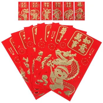 Китайский Новый Год Красные Конверты 60шт Милый Дракон Красный Конверт 2024 Лунный Новый Год Конверты Хун Бао Красный Карман Счастливые Деньги