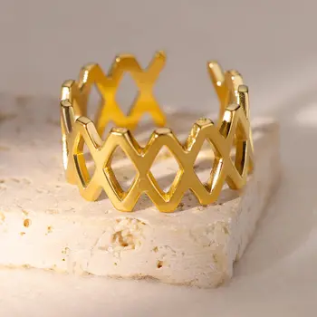Кольца из нержавеющей стали для женщин Сетчатая цепочка золотого цвета с открытым регулируемым пальцем Двухслойное кольцо ювелирные изделия Подарок для вечеринки Новые
