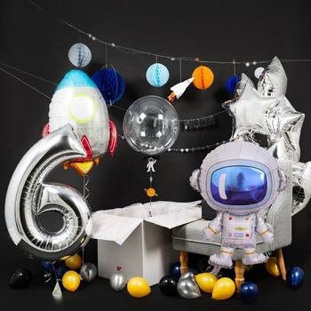 Космический Набор Тема Вселенная Галактика Фольгированные Шары Астронавт Ракета Баннеры Воздушные Шары День Рождения Мальчика Детские Игрушки Поставки