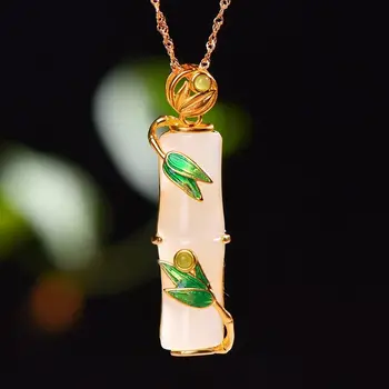 Красивое эмалевое ожерелье с перегородчатой инкрустацией из хотанского белого бамбука в форме бамбука