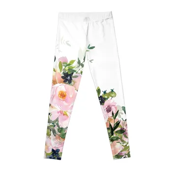 Леггинсы в стиле бохо, акварельные розы, розовые, белые и зеленые, спортивные женские брюки с эффектом пуш-ап, женские леггинсы
