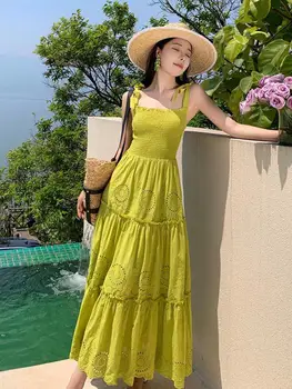 Летнее пляжное платье-комбинация с открытой спиной, открытое бандажное платье, женское длинное платье, Элегантные Сексуальные клубные платья для вечеринок, женский Зеленый халат.
