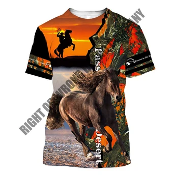 Летние мужские футболки, популярные футболки Wrangler с полным принтом, мужские и женские футболки с 3D рисунком лошади, повседневные топы оверсайз с коротким рукавом