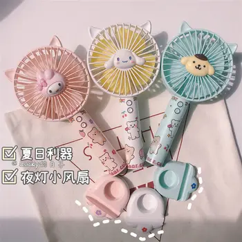 Маленький перезаряжаемый вентилятор Sanrio Kuromi Ручной детский веер для девочек с подсветкой Cinnamon My Melody Summer Fan