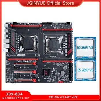Материнская плата JGINYUE X99 Dual U LGA 2011-3 Set Kit с процессором Intel Xeon E5 2697 V3, оперативной памятью DDR4 ECC, X99-8D4