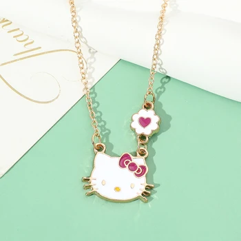 Милое мультяшное ожерелье с подвеской Hello Kitty из коллекции Аниме Sanrio, ожерелье с металлической эмалью для детей, Ювелирные аксессуары, Игрушка в подарок