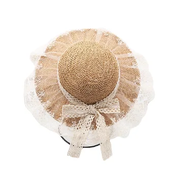 Модная детская соломенная вязаная Кружевная шапочка с бантом для защиты от солнца Для девочек, Складные пляжные шляпы принцессы, аксессуары для младенцев