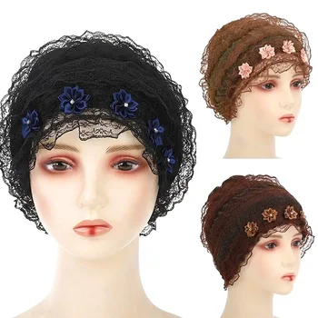Модный Летний Дышащий Тюрбан из кружевной сетки, мусульманский Цветочный Хиджаб, платок, кепка, повязка на голову, шляпки-чепчики, женские головные уборы
