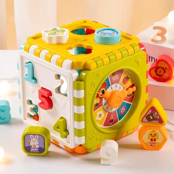 Монтессори-игра для малышей в форме куба, коробка для сортировки спичек, Цветное число, Часы, Математический набор, Обучающие Интерактивные игрушки для детей в подарок
