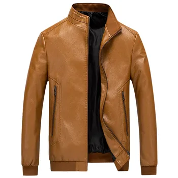 Мужская зимняя кожаная куртка, байкерская мотоциклетная куртка на молнии с длинным рукавом, топ, блузки, воротник-стойка, тонкие куртки, мужские куртки-бомберы