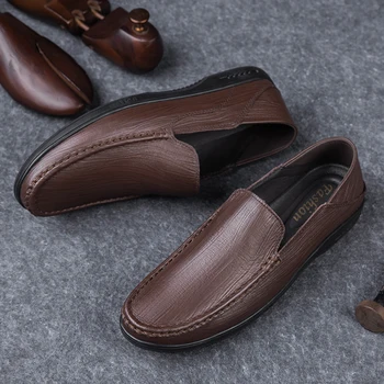 Мужская повседневная обувь из натуральной кожи, осень-зима, мужские мокасины на плоской подошве, черные, коричневые мужские роскошные слипоны, деловая обувь