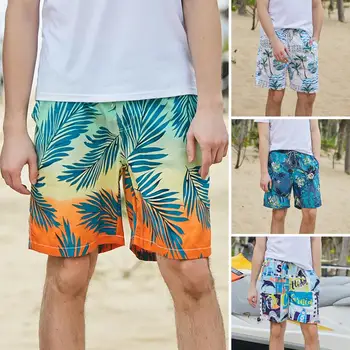 Мужские летние пляжные шорты Быстросохнущие Дышащие Мягкие Свободные Шорты с эластичным поясом на шнурке Летние шорты для пляжного отдыха и серфинга