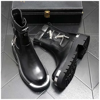Мужские мотоциклетные ботинки, кожаные ботинки, новая модная повседневная обувь, мужские спортивные военно-тактические ботинки в стиле панк