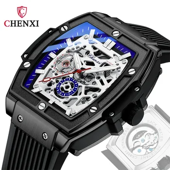 Мужские наручные часы CHENXI Автоматические Механические Военные Спортивные Оригинальные Мужские Часы Лучший бренд класса Люкс Skeleton Hollow Watch Подарок 8851