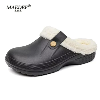 Мужские тапочки, водонепроницаемые тапочки с теплой оберткой из ЭВА, высококачественная домашняя хлопчатобумажная обувь, удобная зимняя обувь из плюша для женщин