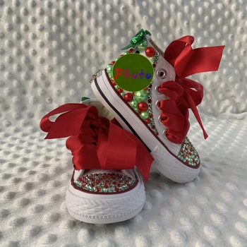 Название и Фото детской обуви Индивидуальный дизайн для вечеринки по случаю Дня рождения девочки, парусиновые кукольные кроссовки ручной работы с радужным жемчугом
