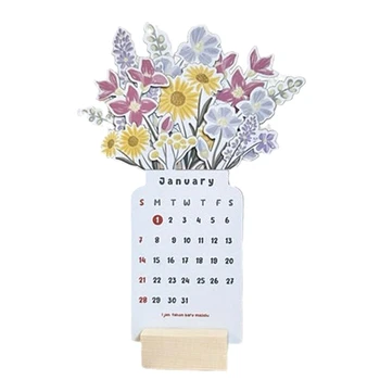 Настольный Календарь на 2024 год С цветочным основанием, Маленький Настольный Календарь из МДФ на 2024 год, Настольный Планировщик
