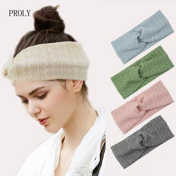 Новая модная повязка на голову PROLY для женщин, теплая вязаная лента для волос, Тюрбан с перекрестным узлом, Зимние Мягкие аксессуары для волос Оптом