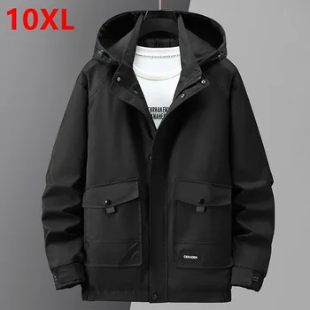 Новое поступление, Мужская Куртка для Спецодежды размера Плюс с капюшоном - Весенне-осенняя Ветровка, Пальто 10XL 9xl, куртка для мужчин