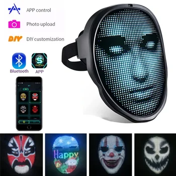 НОВОЕ приложение Bluetooth Control Smart Carnival Led Маски Для Лица С Дисплеем Led Light Up Mask Программируемое Изменение Лица Сделай Сам Свои Собственные Фотографии