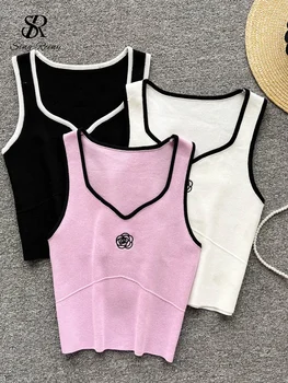 Однотонная вязаная сексуальная однотонная женская блузка Лето 2022, квадратный вырез, розовые топы без рукавов для отпуска, тонкие женские пляжные топы Миди