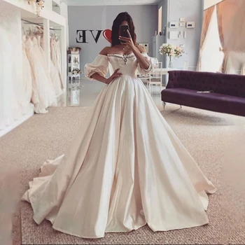 Очаровательное бальное свадебное платье с вырезом до плеч и съемными рукавами средней длины, украшенными кристаллами Свадебные платья