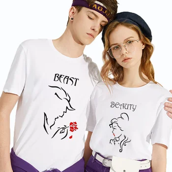 Пара влюбленных, одинаковые футболки, женский топ для влюбленных, унисекс, футболка, мягкие графические футболки, футболка Beast Men Rose Beauty, футболка