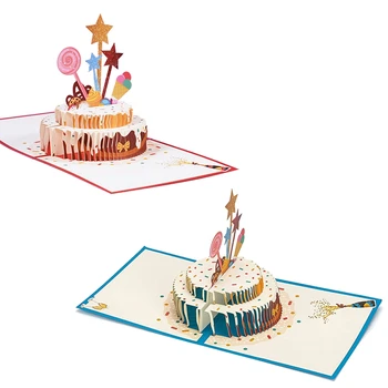 Поздравительная открытка в 3D-формате с дизайном двухслойного торта, поздравительные открытки с конвертом для семьи, друзей, детей, женщин