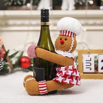 Рождественские декоративные изделия, Мультяшные пары, Кукла-Пряничный Человечек, Бутылка для вина, Крышка для бутылки, Украшение для бутылки вина