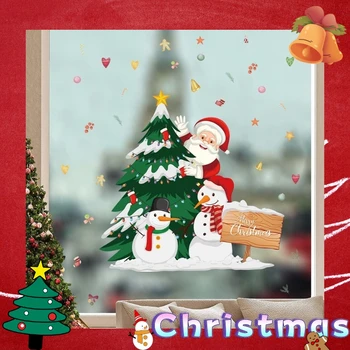 Рождественские Наклейки На Окна Рождественская Елка Старое Рождество Гостиная Украшение Дома Наклейки На Стены Самоклеящиеся Стеклянные Наклейки