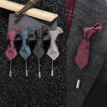 Роскошная мужская брошь в форме галстука в полоску для костюма, декор воротника рубашки, винтажные броши, металлические булавки, модные ювелирные аксессуары