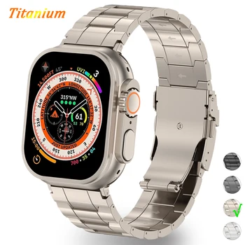 Роскошный Титановый Ремешок для Apple Watch Band Ultra 2 1 49 мм 45 мм 44 мм 42 мм 40 41 мм Металлический Браслет для iWatch Серии 9 8 7 6 5 4 SE
