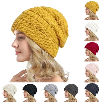 Самая популярная зимняя толстая теплая шерстяная шапка ручной вязки с манжетами для женщин