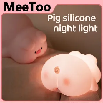 Светодиодная лампа Cute Little Piggy, USB Перезаряжаемый ночник, сенсорный датчик, силиконовый светильник с регулируемой яркостью для декора спальни, подарок на день рождения