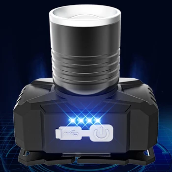 Светодиодный налобный фонарь с 4 режимами освещения, компактный головной фонарик Type C, зарядка через USB, индикатор мощности фонарика дальнего действия для аварийного восхождения.