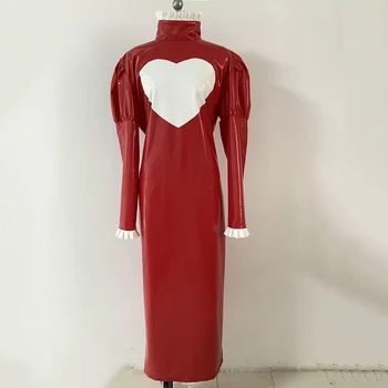 Сексуальное облегающее кожаное платье из ПВХ, женские блестящие длинные платья из искусственного латекса для ночного клуба, женское эластичное платье по щиколотку большого размера