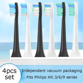 Сменные головки для зубных щеток Philips HX3/6/9, 4 шт., звуковые электрические зубные щетки, насадки с мягкой вакуумной щетиной, чистящие головки для щеток