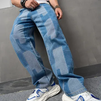 Стильные мужские мешковатые джинсы с подкладкой, Высококачественная уличная одежда, Прямые джинсовые брюки, мужские брюки